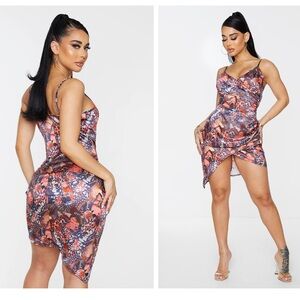 PrettyLittleThing multicolored asymmetrical ruffled bodycon dress